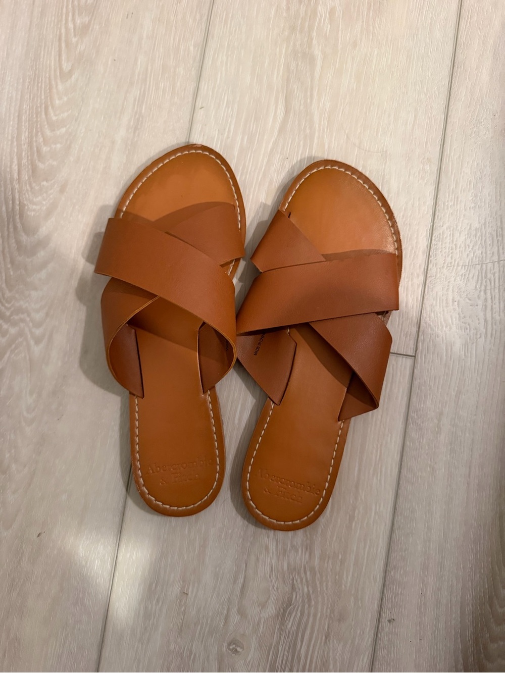 Abercrombie and Fitch Women’s Brown Leather Slide Sandals - Classic Cross Strap